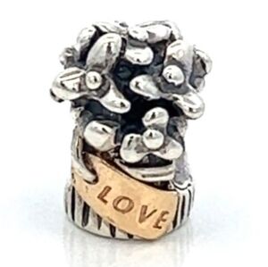 Auth. Pandora Wedding Bouquet 14k Gold And Sterling silver charm bead